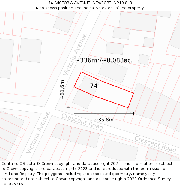 74, VICTORIA AVENUE, NEWPORT, NP19 8LR: Plot and title map