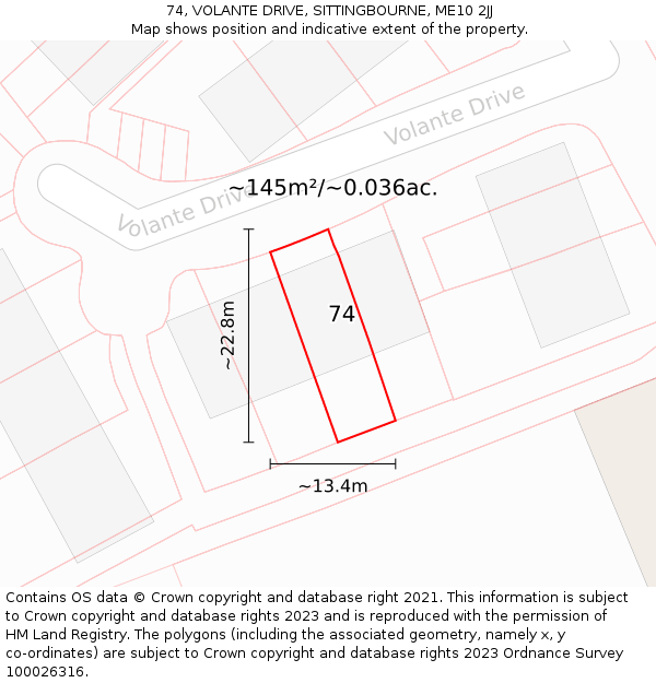 74, VOLANTE DRIVE, SITTINGBOURNE, ME10 2JJ: Plot and title map