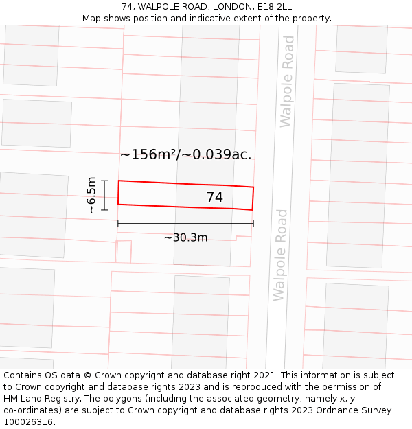 74, WALPOLE ROAD, LONDON, E18 2LL: Plot and title map