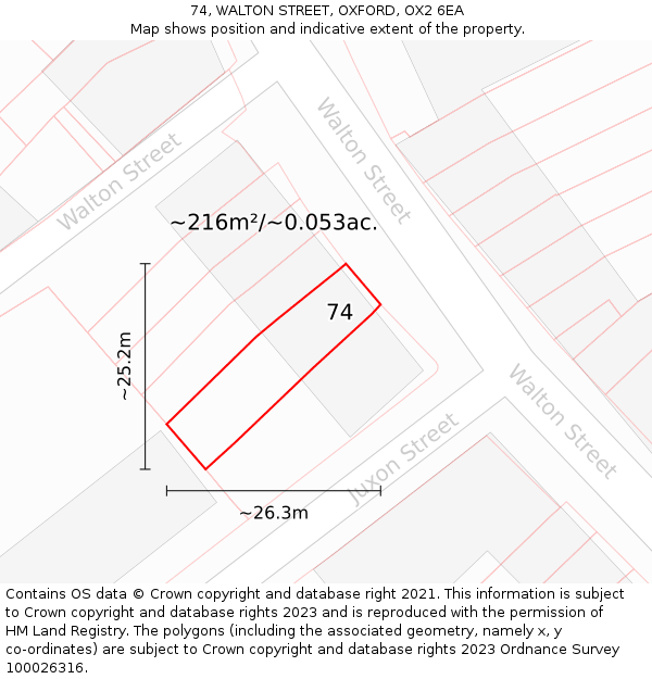 74, WALTON STREET, OXFORD, OX2 6EA: Plot and title map