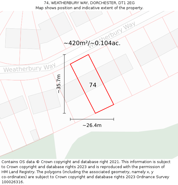74, WEATHERBURY WAY, DORCHESTER, DT1 2EG: Plot and title map