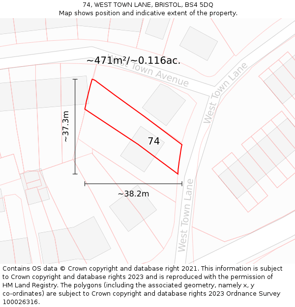 74, WEST TOWN LANE, BRISTOL, BS4 5DQ: Plot and title map