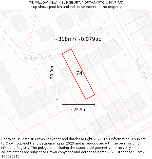 74, WILLOW VIEW, KISLINGBURY, NORTHAMPTON, NN7 4AT: Plot and title map