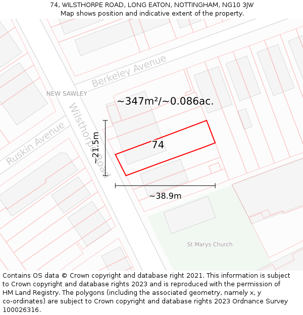 74, WILSTHORPE ROAD, LONG EATON, NOTTINGHAM, NG10 3JW: Plot and title map