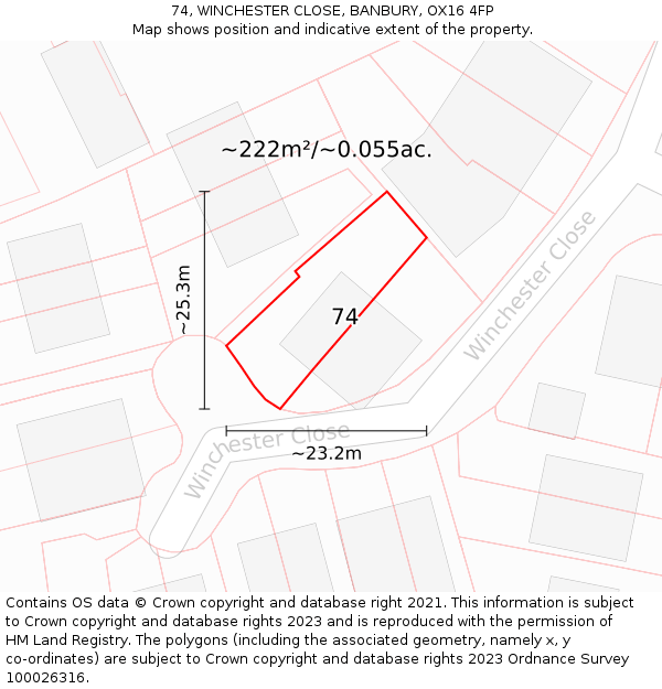 74, WINCHESTER CLOSE, BANBURY, OX16 4FP: Plot and title map