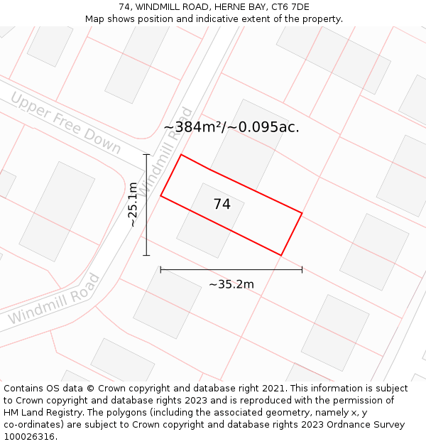 74, WINDMILL ROAD, HERNE BAY, CT6 7DE: Plot and title map