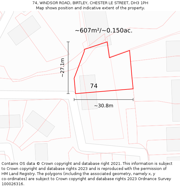 74, WINDSOR ROAD, BIRTLEY, CHESTER LE STREET, DH3 1PH: Plot and title map