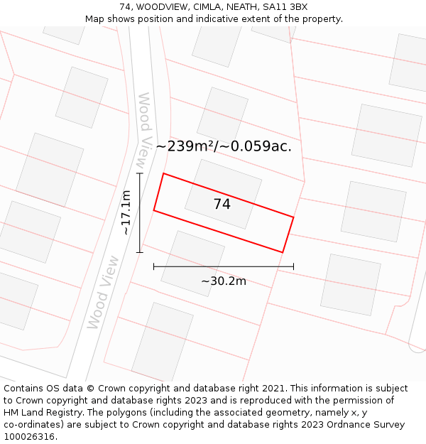 74, WOODVIEW, CIMLA, NEATH, SA11 3BX: Plot and title map