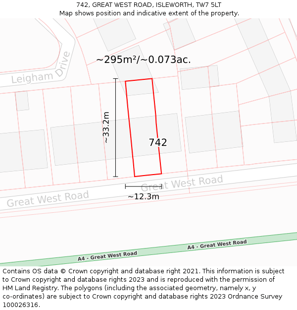 742, GREAT WEST ROAD, ISLEWORTH, TW7 5LT: Plot and title map