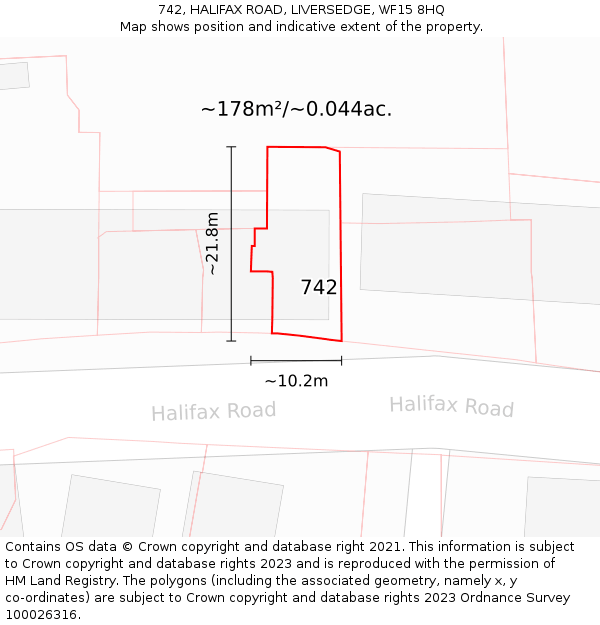 742, HALIFAX ROAD, LIVERSEDGE, WF15 8HQ: Plot and title map