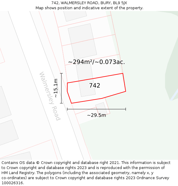 742, WALMERSLEY ROAD, BURY, BL9 5JX: Plot and title map