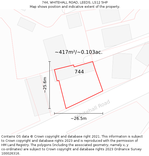 744, WHITEHALL ROAD, LEEDS, LS12 5HP: Plot and title map