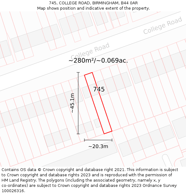 745, COLLEGE ROAD, BIRMINGHAM, B44 0AR: Plot and title map