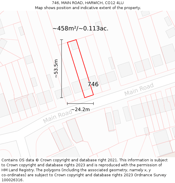 746, MAIN ROAD, HARWICH, CO12 4LU: Plot and title map