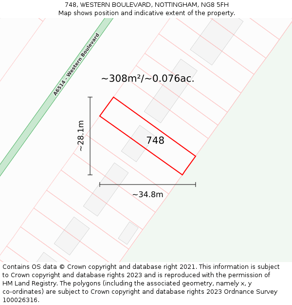 748, WESTERN BOULEVARD, NOTTINGHAM, NG8 5FH: Plot and title map