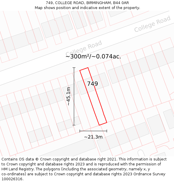 749, COLLEGE ROAD, BIRMINGHAM, B44 0AR: Plot and title map