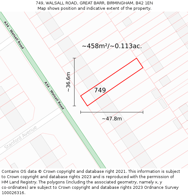 749, WALSALL ROAD, GREAT BARR, BIRMINGHAM, B42 1EN: Plot and title map