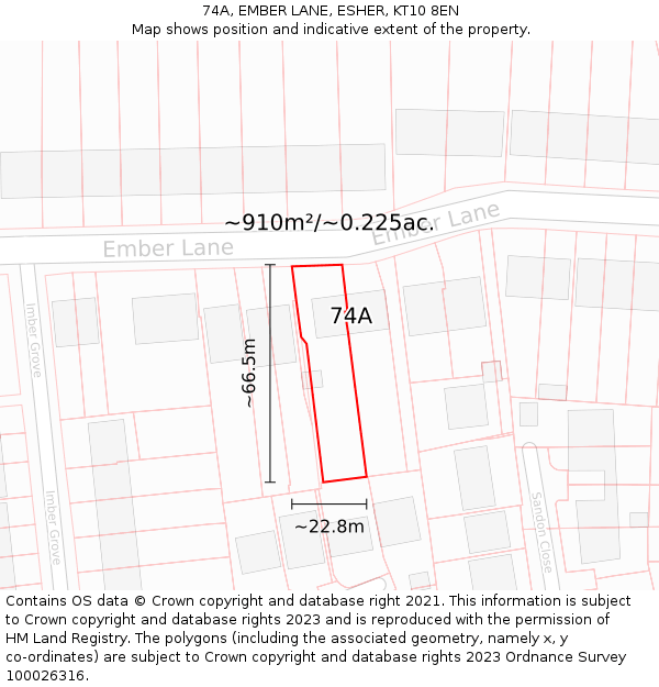 74A, EMBER LANE, ESHER, KT10 8EN: Plot and title map