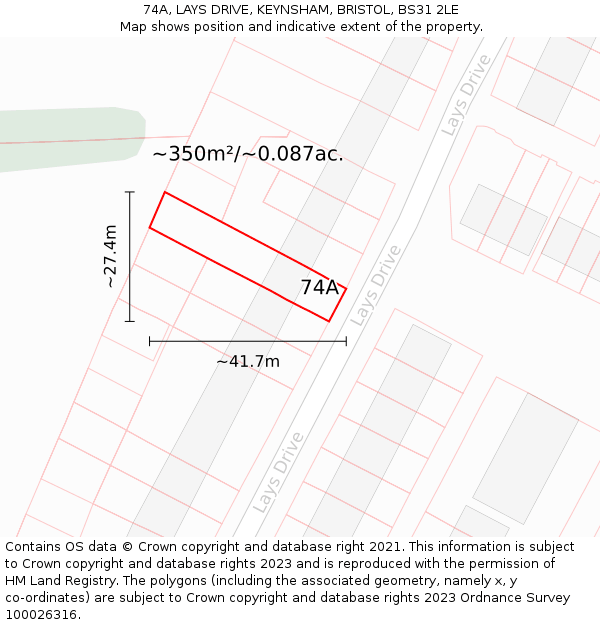 74A, LAYS DRIVE, KEYNSHAM, BRISTOL, BS31 2LE: Plot and title map