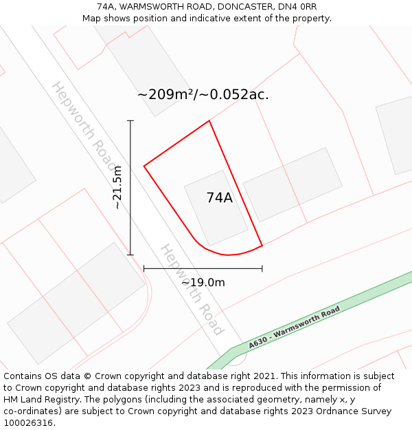 74A, WARMSWORTH ROAD, DONCASTER, DN4 0RR: Plot and title map