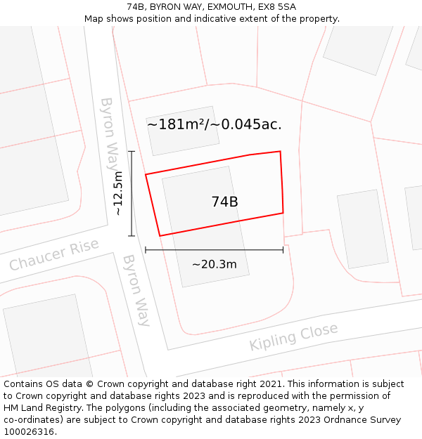 74B, BYRON WAY, EXMOUTH, EX8 5SA: Plot and title map