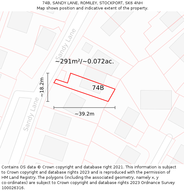 74B, SANDY LANE, ROMILEY, STOCKPORT, SK6 4NH: Plot and title map