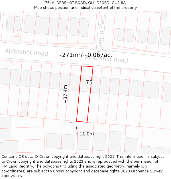 75, ALDERSHOT ROAD, GUILDFORD, GU2 8AJ: Plot and title map