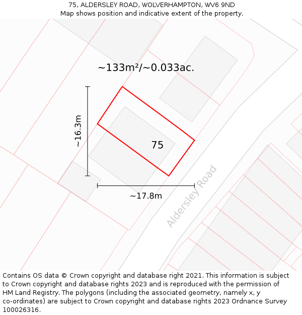 75, ALDERSLEY ROAD, WOLVERHAMPTON, WV6 9ND: Plot and title map