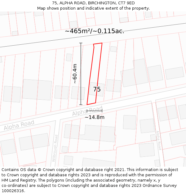 75, ALPHA ROAD, BIRCHINGTON, CT7 9ED: Plot and title map