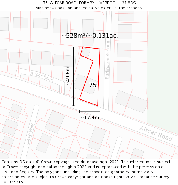 75, ALTCAR ROAD, FORMBY, LIVERPOOL, L37 8DS: Plot and title map