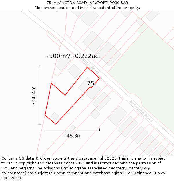 75, ALVINGTON ROAD, NEWPORT, PO30 5AR: Plot and title map