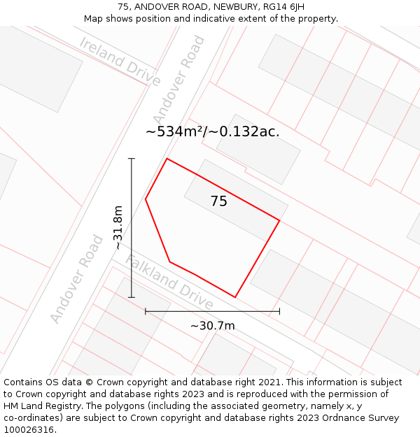 75, ANDOVER ROAD, NEWBURY, RG14 6JH: Plot and title map