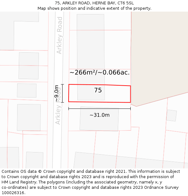 75, ARKLEY ROAD, HERNE BAY, CT6 5SL: Plot and title map