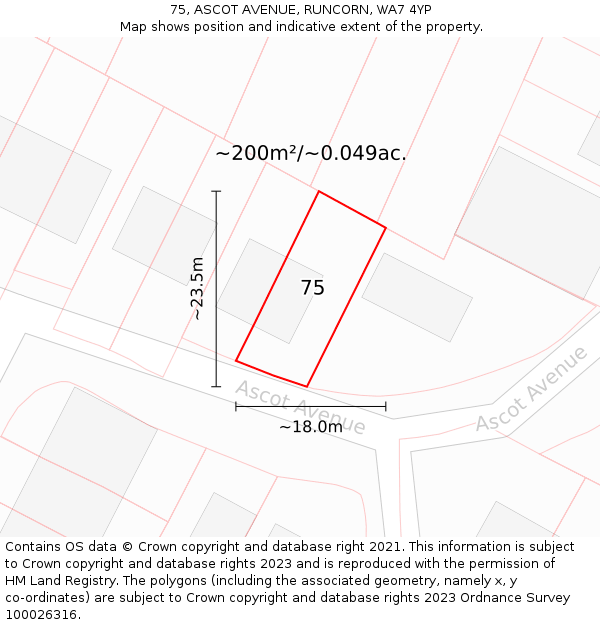 75, ASCOT AVENUE, RUNCORN, WA7 4YP: Plot and title map