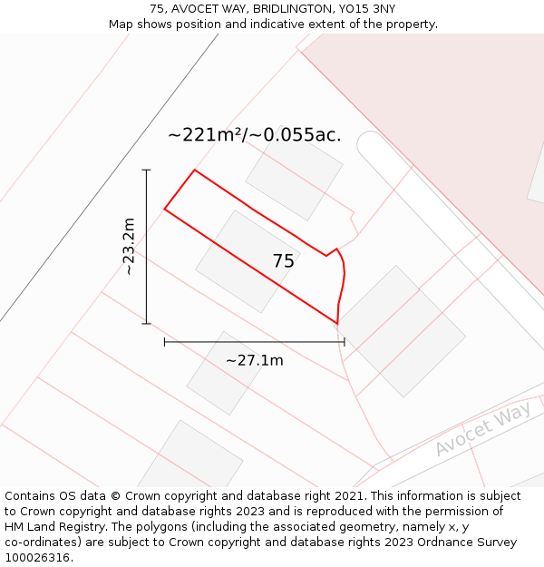 75, AVOCET WAY, BRIDLINGTON, YO15 3NY: Plot and title map