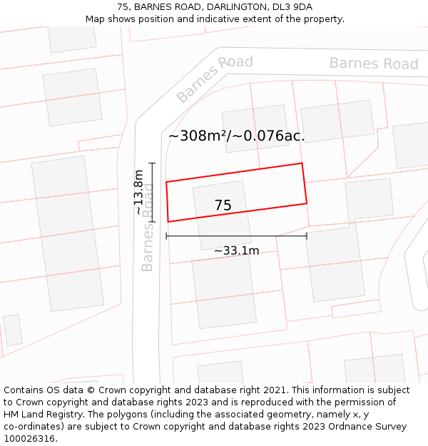 75, BARNES ROAD, DARLINGTON, DL3 9DA: Plot and title map