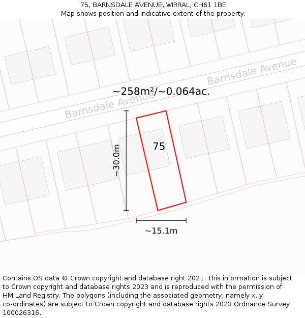 75, BARNSDALE AVENUE, WIRRAL, CH61 1BE: Plot and title map