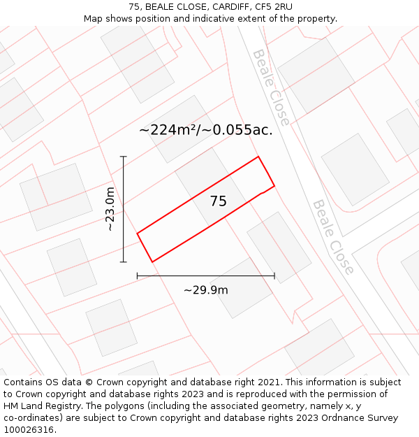 75, BEALE CLOSE, CARDIFF, CF5 2RU: Plot and title map