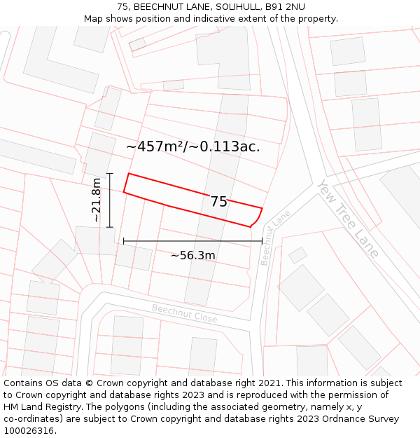 75, BEECHNUT LANE, SOLIHULL, B91 2NU: Plot and title map