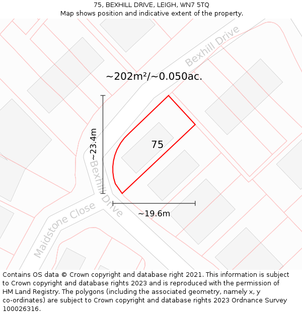 75, BEXHILL DRIVE, LEIGH, WN7 5TQ: Plot and title map