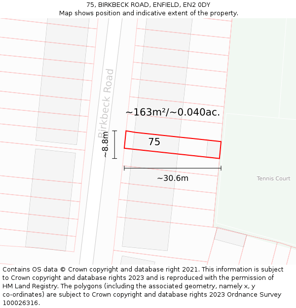 75, BIRKBECK ROAD, ENFIELD, EN2 0DY: Plot and title map