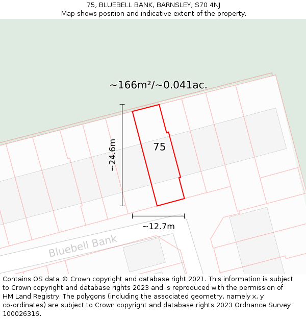 75, BLUEBELL BANK, BARNSLEY, S70 4NJ: Plot and title map