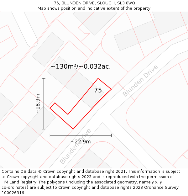 75, BLUNDEN DRIVE, SLOUGH, SL3 8WQ: Plot and title map