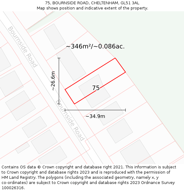 75, BOURNSIDE ROAD, CHELTENHAM, GL51 3AL: Plot and title map