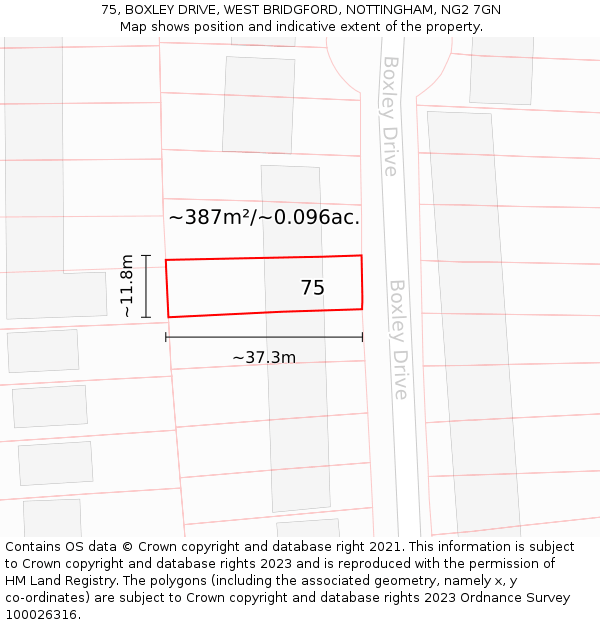 75, BOXLEY DRIVE, WEST BRIDGFORD, NOTTINGHAM, NG2 7GN: Plot and title map