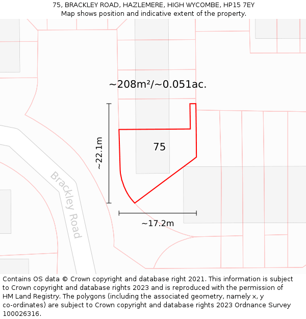 75, BRACKLEY ROAD, HAZLEMERE, HIGH WYCOMBE, HP15 7EY: Plot and title map