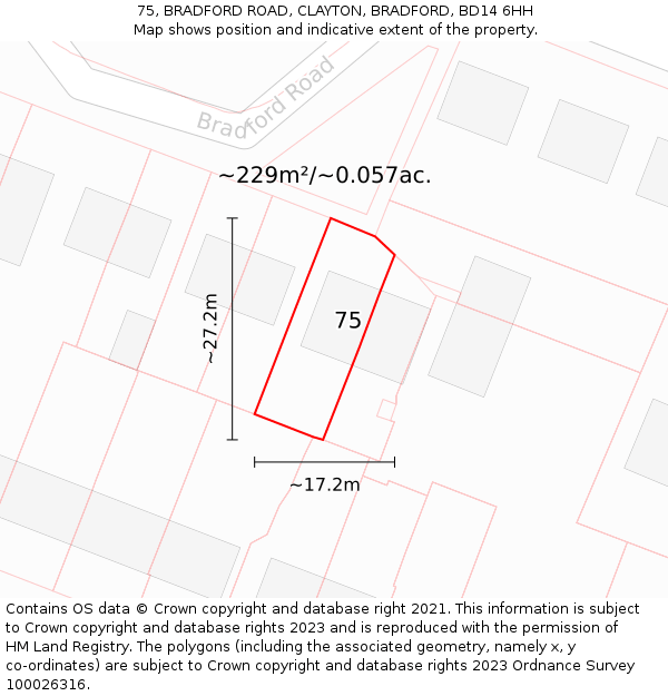 75, BRADFORD ROAD, CLAYTON, BRADFORD, BD14 6HH: Plot and title map