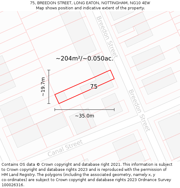 75, BREEDON STREET, LONG EATON, NOTTINGHAM, NG10 4EW: Plot and title map