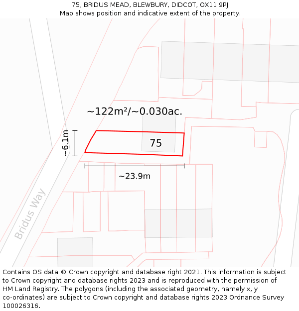 75, BRIDUS MEAD, BLEWBURY, DIDCOT, OX11 9PJ: Plot and title map