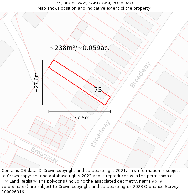 75, BROADWAY, SANDOWN, PO36 9AQ: Plot and title map